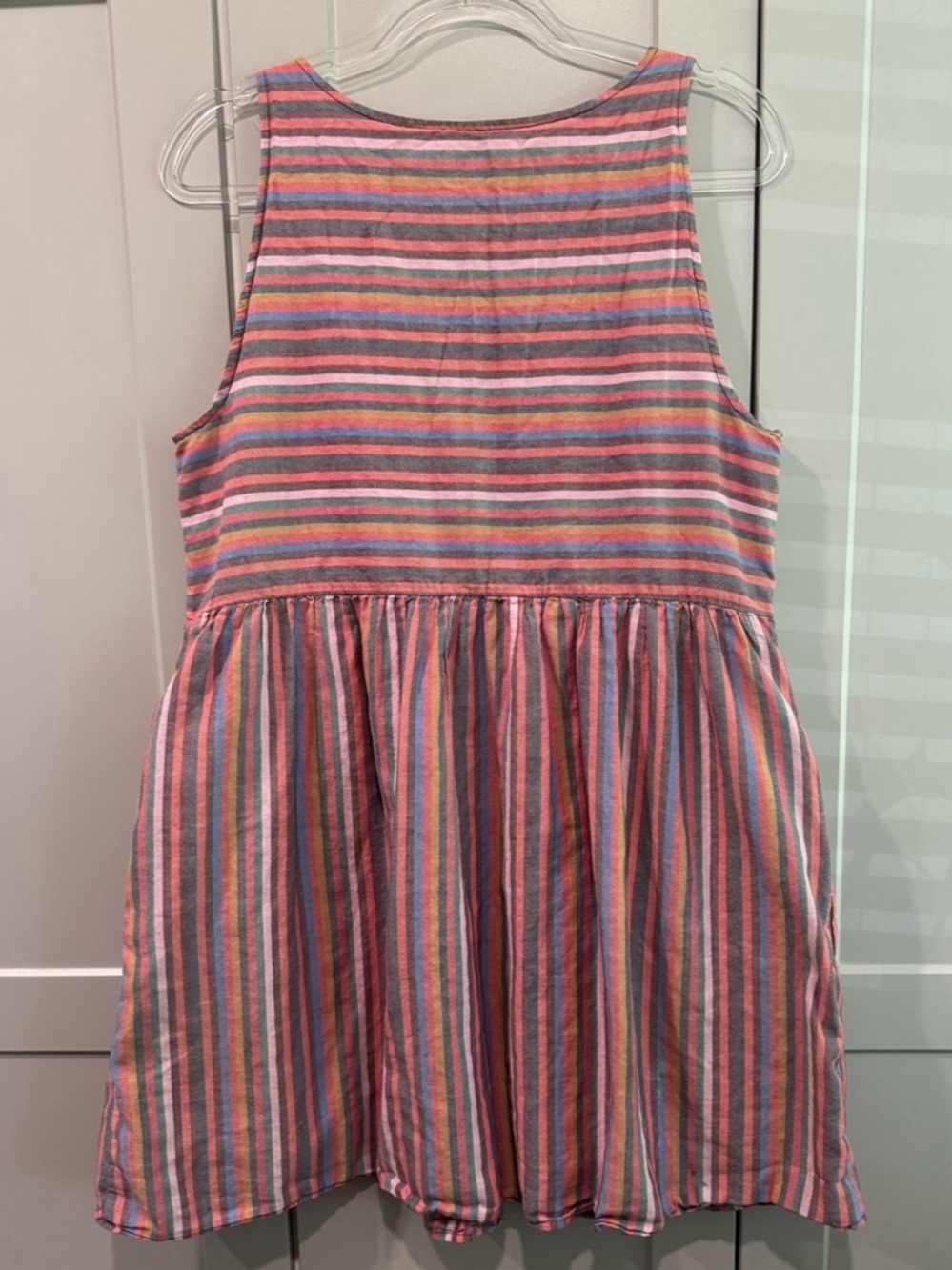 Madewell Scoopneck Tank Dress in Rainbow Stripe Pink & Blue Large - Picture 2 of 3